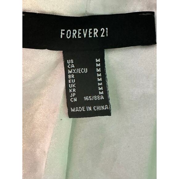 Forever 21 blue cream print long sleeves belted blazer coat size Medium - Picture 3 of 14